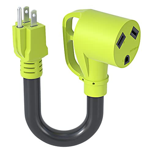 30 Amp to 15 Amp 110 Volt RV Adapter Cord, NEMA 5-15P Male to NEMA TT-30R Female,Heavy Duty STW 10 Gauge for RV Trailer Camper,Electrical Power Dogbone Plug,with Handle,ETL Listed12 Inch