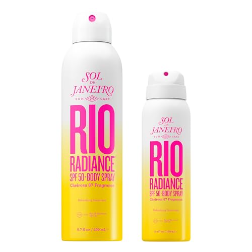 Sol de Janeiro Rio Radiance SPF 50 Body Spray Duo | Spray Sunscreen for Body | Sheer Coverage | UV Protection | 6.7 & 3 Fl Oz - Full & Travel Size Sunscreen |