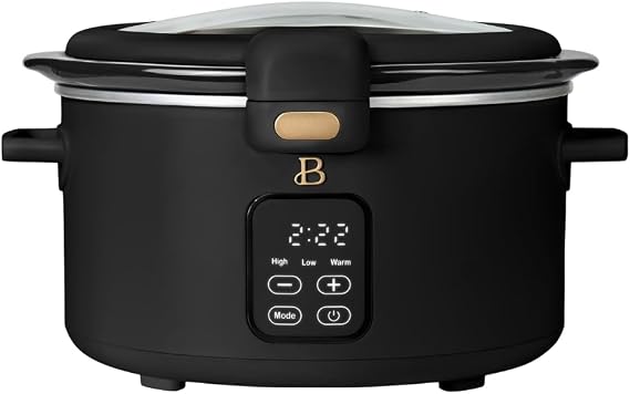 4 Quart Programmable Slow Cooker with Hinged Locking Lid, Digital Touch Controls, Removable Ceramic Nonstick Pot, Compact Crock Pot for Small Family Meals and Meal Prep (Black Sesame)