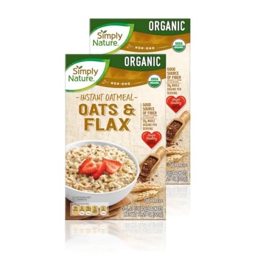 Simply Nature Organic Instant Oatmeal Packets 2 Boxes, Oats & Flax