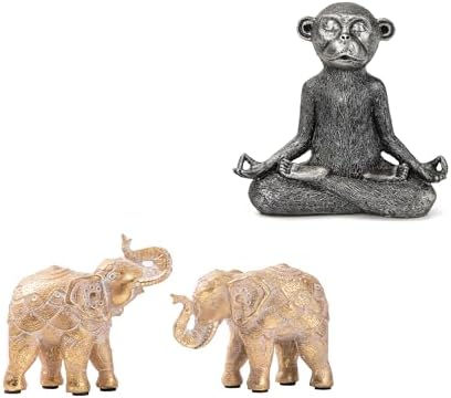Smadeer Elephant Statues and Monkey Figurine Home Decorations Bundle