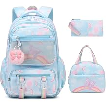 Scothen Backpack for Girls, Rainbow Butterfly Girls Backpacks with Lunch Bag Pencil Case Set, Kids Backpack Kindergarten Elementary Middle School Book Bag for Teen Girl Children Students