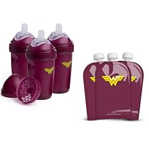 Herobility DC Comic Double Anti-Colic Baby Bottle with Baby Squeezer Pouches - Pack of 3 - Bundle