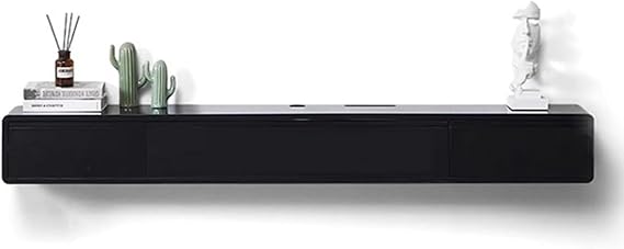 Wall Mounted Floating TV Stand, TV Media Console Shelves with Door, Wooden Large Entertainment Center Storage Cabinet for Living Room(47.2" W x 7.8" D x 9.4" H, Black)