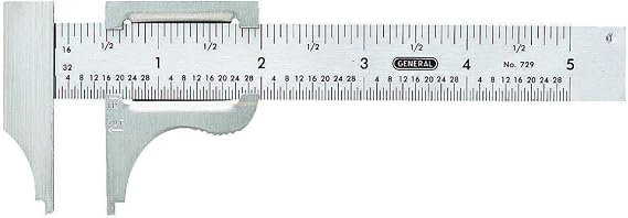 General Tools Slide Caliper #729, 16th and 32nd Graduation, 0 to 4-Inch Range, Inside and Outside Measurement
