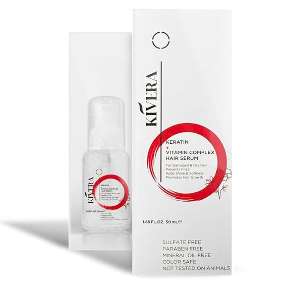 KIVERA Keratin + Vitamin Complex Hair Serum - Hair Growth Serum for Frizzy & Damaged Hair - Anti Frizz Serum for Men & Women, 1 Pack
