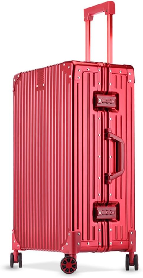 All Aluminum Magnesium Alloy Hardside Luggage 29 inch, Large Zipperless Luggage Metal Hardshell Suitcases with Spinner Wheels, Fashion Metal Rolling Trunk Suitcases Case for Travel, Business (Red)