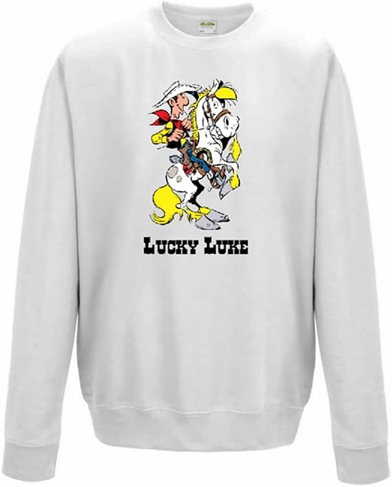 ZigZag Editions Lucky Luke 100% Cotton Sweatshirt with Jolly Jumper (White) - M, Multicolored, M