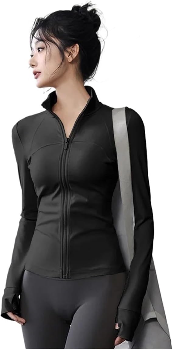 Women Zip Fitness Clothes Long Sleeve Sports Jacket Top Gym Clothes Woman Yoga Sportswear for Gym, Yoga, Jogging(Black,S)