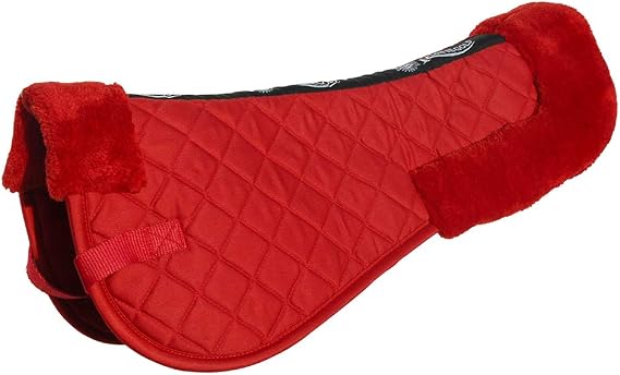 Rhinegold Cotton Horse Riding Saddle Pad - Luxury Equestrian Cotton Pad Saddle with Faux Fur, Trimmed Edges & Girth Replacement Straps. Horse Equipment - Numnahs for Horses & Ponies