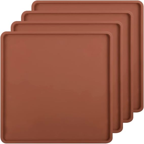 SFV 4 Pack Silicone Dehydrator Trays, 14" x 14" Flexible & Durable Dehydrator Sheets for Excalibur, Non-Stick, Reusable Mats Tray Dryer for Eggs, Fruit Leather, Meat, Herbs, Brown