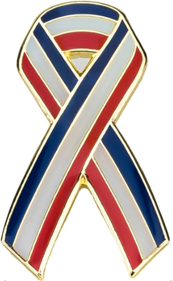 Red, White & Blue Ribbon France, America, United Kingdom, Netherlands Metal Enamel Pin Badge Lapel