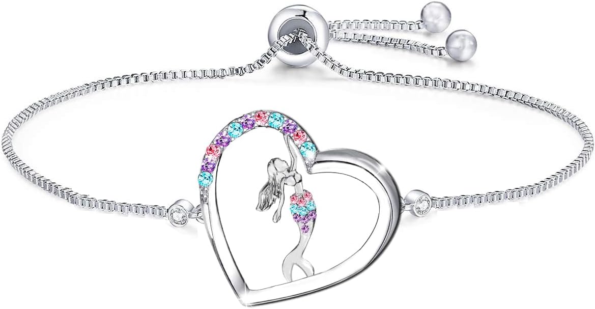 M&Ostyle Mermaid Bracelet for Girls Boys Crystal Heart Pendant Bracelet Gifts Jewelry Gifts for Girls Daughter Boys Son Granddaughter Niece Birthday Christmas Graduation Gift