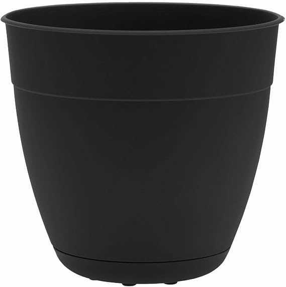 Bloem Dayton 6" Plastic Planter - 100% Recycled Plastic Indoor/Outdoor Garden Pot with Drainage Holes & Saucer Tray, Black