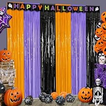 3 Packs 3.3ft x 6.6ft Orange Purple Black Metallic Tinsel Foil Fringe Curtains Photo Booth Props for Halloween Birthday Bridal Shower Baby Shower Bachelorette Holiday Celebration Party Decorations