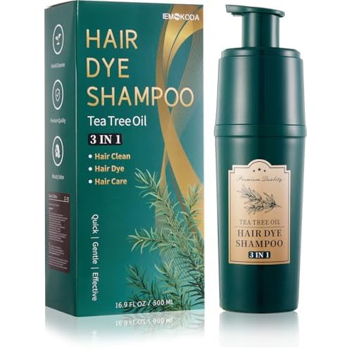 Dark Brown Hair Dye Shampoo 3 In 1, Instant Tea Tree Hair Color Shampoo Hair Dye for Women Men, Champu Para Canas for Gray Reducing All Hair Types, Easy Use Last 3-4 Weeks Root Touch Up, 500 ml