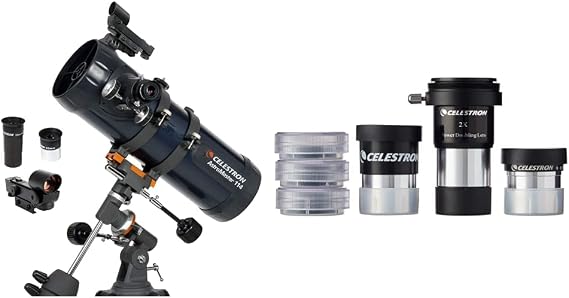 Celestron - AstroMaster 114EQ Newtonian Telescope, Fully-Coated Glass Optics - Adjustable-Height Tripod - Bonus Astronomy Software Package & AstroMaster Telescope Accessory Kit