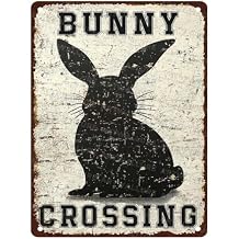 Retro Metal Sign Bunny Crossing Farm Animal Metal Poster Home Kitchen Cafe Office Bathroom Bar Aluminium Sign Art Wall Decor 12x16Inch