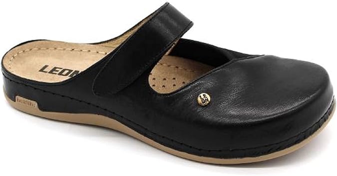 LEON 953 Leather Slip-on Womens Ladies Mule Clogs Slippers Shoes, Black, EU 39 (8.5M US Women)