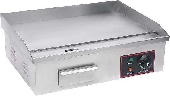 Commercial Electric Griddle, 1600W Electric Countertop Griddle Non-Stick, 21.26x15.75x8.27in Stainless Steel Grill, 122~572F Temperature Adjustable, Thickened And Raised Baffle, 4.92ft Power Cord