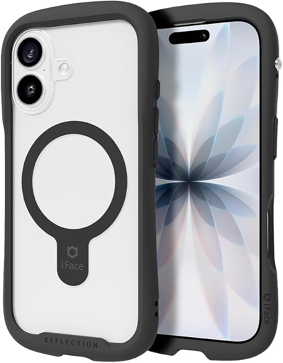 iFace Compatible with iPhone 17 Case [ Reflection MagSynq Clear ][ MagSafe Compatible] Shockproof Curved Grip Bumper with Tempered Glass Slim Transparent Protective Cell Phone Cover Black