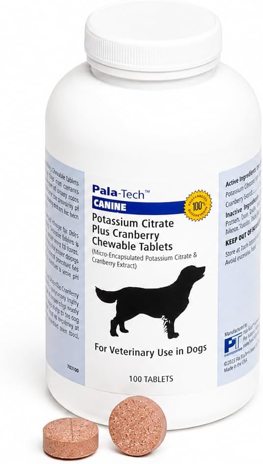 Dog UTI Treatment - Potassium Citrate Plus Cranberry Supplement for Dogs 100 Chewable Tablets for Urinary Tract Infection & Bladder Stone Prevention, Canine Incontinence Support Made in USA