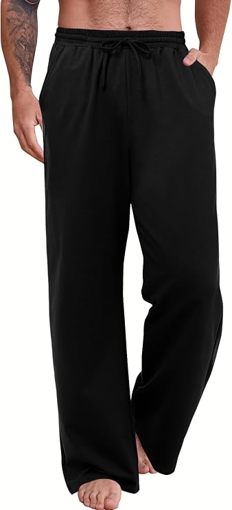 Mens Baggy Sweatpants Cotton Wide Leg Yoga Pants Pockets Black XL