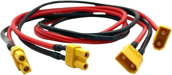 2PCS XT30 Extension Cable Male to Female Poder Cords,1FT 16AWG XT30 Connector AdapterTinned Copper for Drone/FPV/RC Battery(30cm)