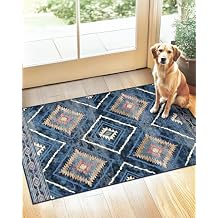 Area Rug 2x3 Rug Machine Washable Non-Slip Low Pile Print Pattern Western Rug for Living Room Bedroom Entryway Tribal Series -Darkblue