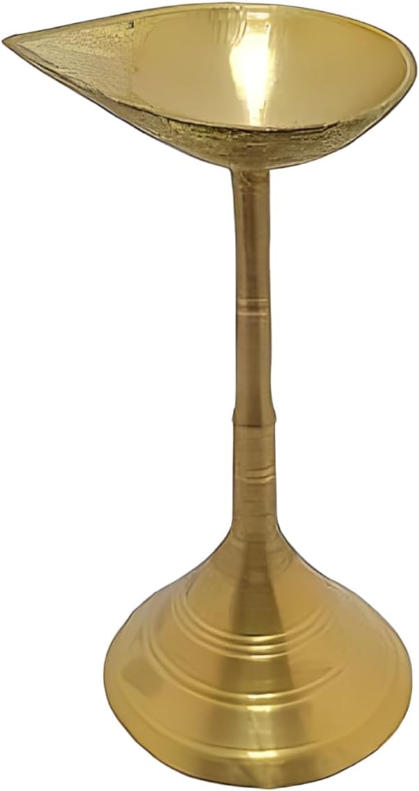 Brass Long Stand Diya | Decorative DeepakPradeep | Traditional Indian Oil Lamp for Pooja, Worship &amp; Home Decoration | Pack of 1