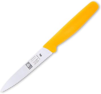 ICEL 4 Inch Paring Knife, Serrated Edge - Point Tip - High Carbon German Stainless Steel Razor-Sharp Blade, Yellow Handle