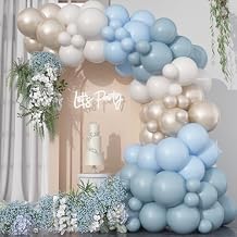 HILAVO Dusty Blue Balloon Arch Kit Retro Slate Light Pastel Blue Beige Cream Sand White Neutral Party Balloons Garland Kit for Boys Bridal Baby Shower Gender Reveal Birthday Wedding Party Decorations