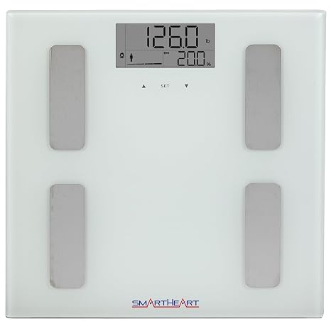 SmartHeart Digital Body Composition Scale | Tracks Weight, BMI, Body Water Fat, Muscle & Bone Mass, Tempered Glass, 440 lb / 200 kg Capacity