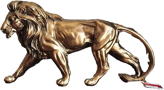 Bronze Finish Walking Lion Statue, Vintage Lion Sculpture Figurine for Office Desk, Entryway Table, Living Room Shelf, Bookshelf, Console Decor, Luxury Animal Home Decor Gift