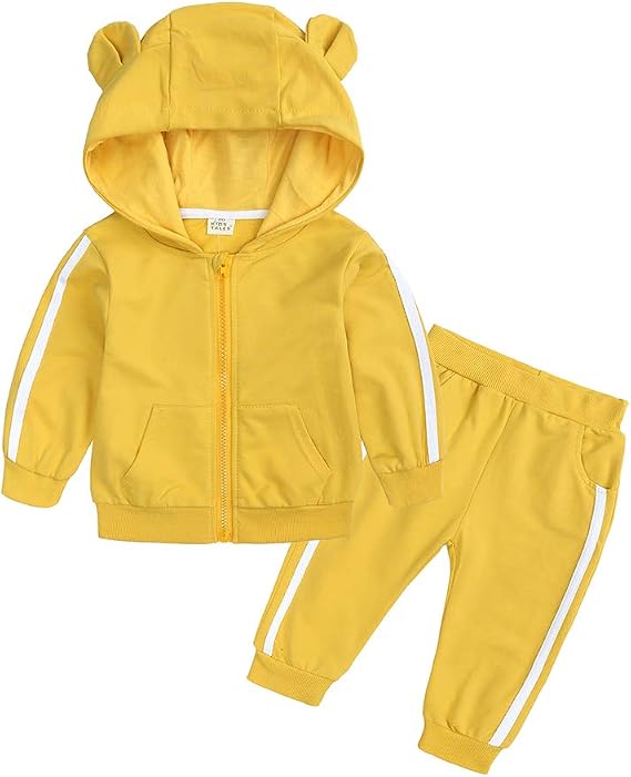 Kids Tales Baby Boys Girls Tracksuit Hooded Bear Ears Sweatsuit Outfit Set Long Sleeve Zipper Jacket + Sweatpants