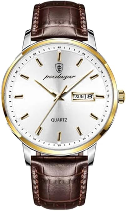 Poedagar Men Watch Fashion Business Classic Quartz Watches Fashion Leather Waterproof Luminous Week Date Luxury Men's Wristwatch