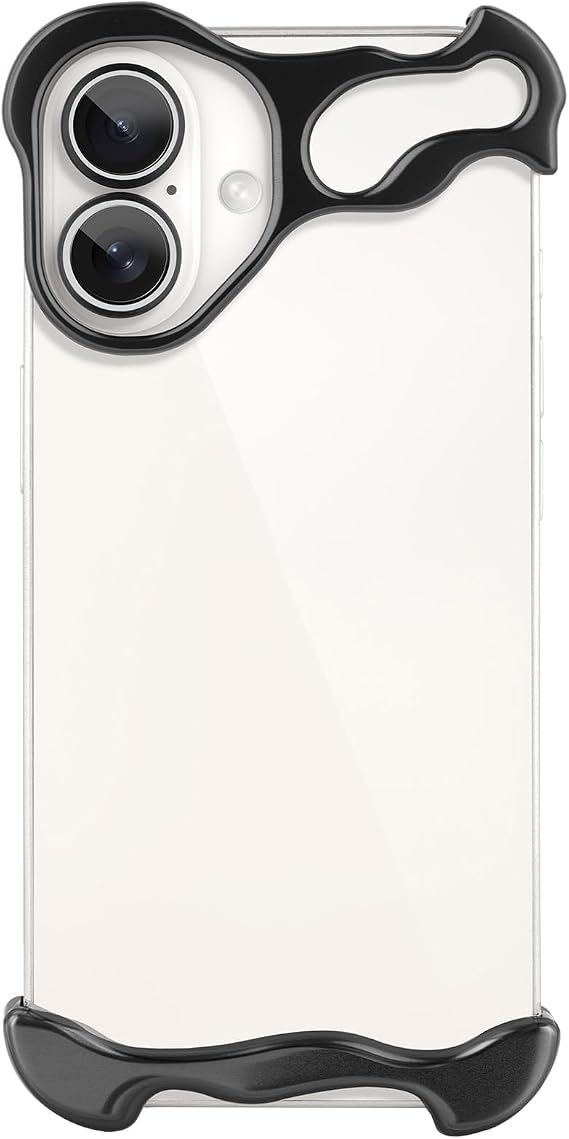 Frameless Phone Case Crafted for iPhone 16 Black | Compatible with Lens Camera Protection, Metal Minimalist Design, Extremely Highlighting Personality