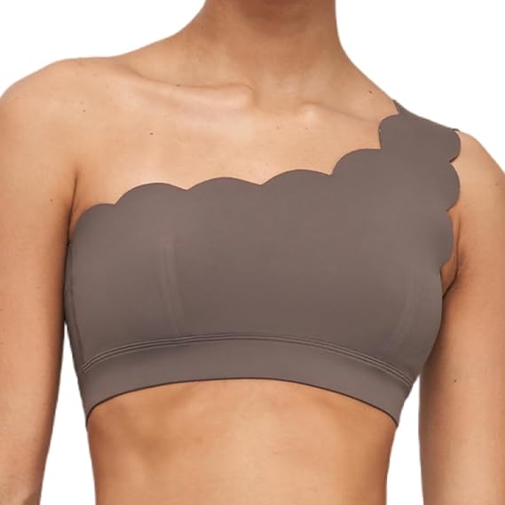 Womens Sexy One Shoulder Sports Bra Workout Strap Yoga Bras Cute Medium Support Tops Yoga Bra Tank Tops Bra