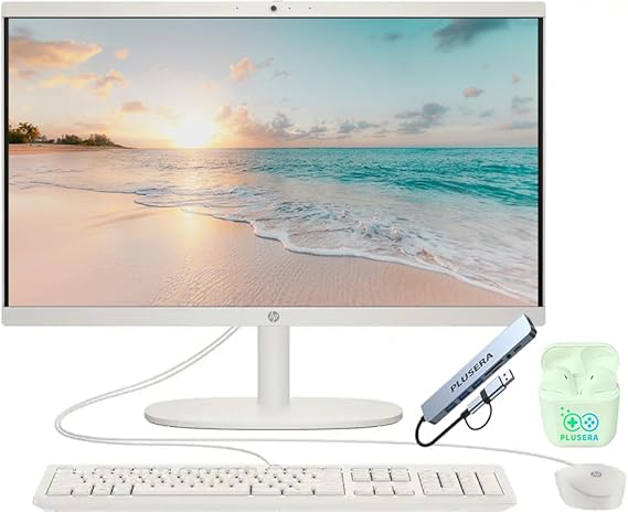 HP 21.5" FHD All-in-One Desktop Computer, Quad-Cores Intel N100, Windows 11 & 8-in-1 Docking Hub, Keyboard & Mouse Included, White (White, 8GB RAM | 384GB Storage)