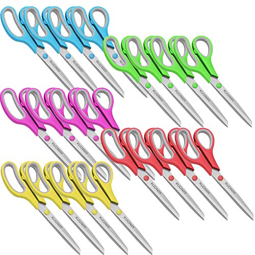 Scissors, Sharp Blade, Ergonomic Handle, Sturdy Scissors for Office, Home, School, Sewing, Fabric, Craft Supplies, 20 Pack, 8 inch