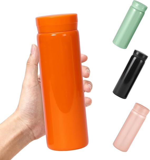 300ml Small Flask, Reusable Vacuum Insulated Stainless Steel Insulated Tumbler Water Bottle with Leakproof Lid for Hot & Cold Drinks, Portable Coffee Mug for Travel (Orange)
