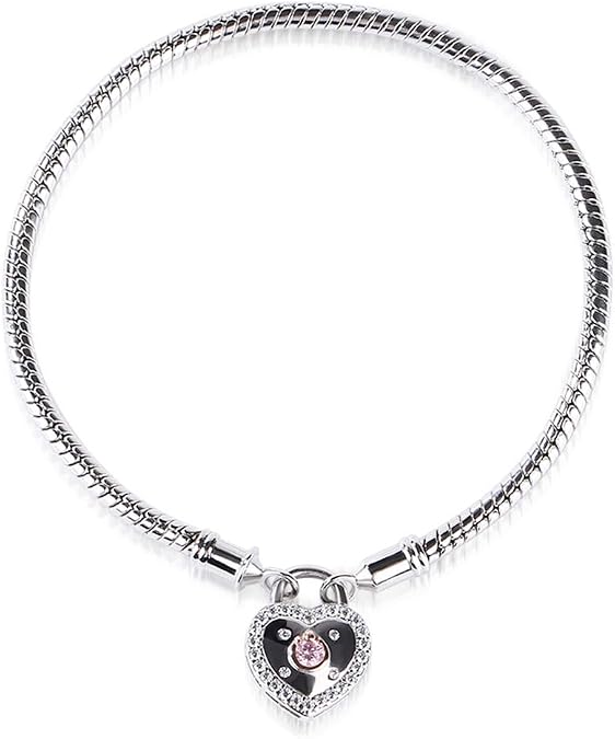 GNOCE Charm Bracelet Sterling Silver DIY Snake Chain Open My Heart Lock Basic Charm Bracelet Bangle with Heart Shaped Lock Clasp......