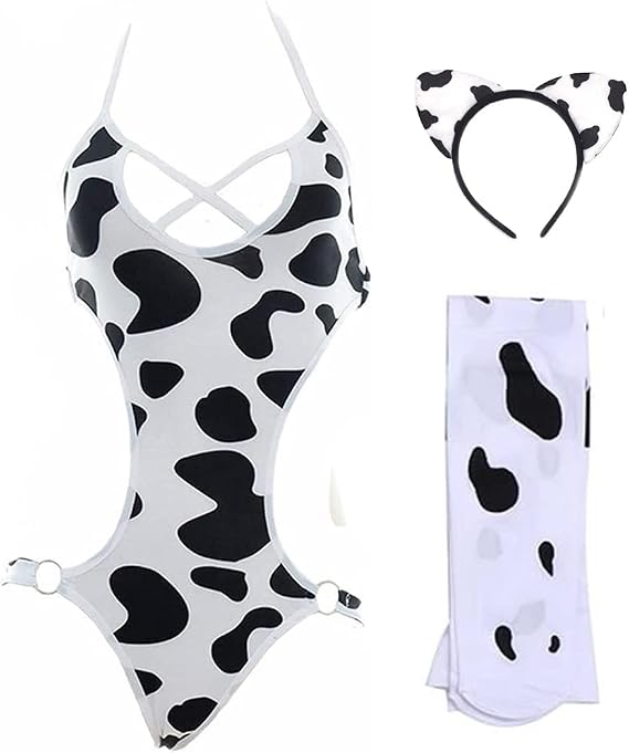 JasmyGirls Cow Cosplay Lingerie Anime Bikini Costume Kawaii Maid Outfit Lolita Role Playing Bodysuit Japanese Underwear Stocking