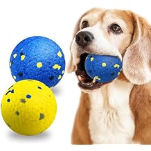 2 Pack Dog Balls Indestructible Tennis for Dogs Durable Bouncy Dog Toy for Aggressive Chewers Interactive Dog Toys for Water Toy Fetch Balls (Yellow,Blue)