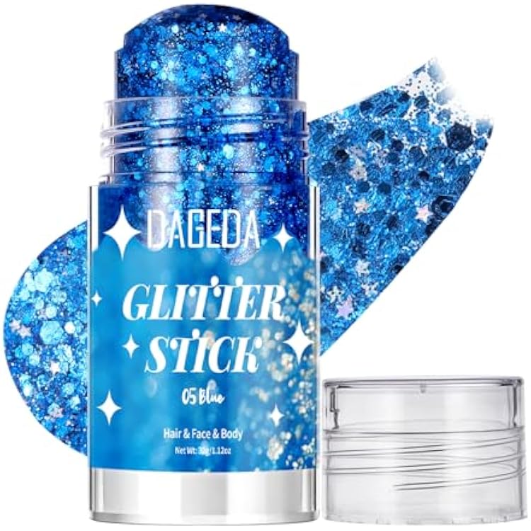DAGEDA Blue Body Glitter Stick,Sparkly Hair Face Glitter Makeup for Women Rave Outfit Accessories,Holographic Mermaid Glitters Face Paint Stick for Women Halloween Makeup 1.12 oz