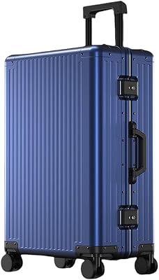 All Aluminum Magnesium Alloy Hardside Carry on Luggage with TSA Lock, Airline Approved Zipperless Hardshell Suitcases with Spinner Wheels, Metal Rolling Luggage for Travel, Business Blue, 20 inch