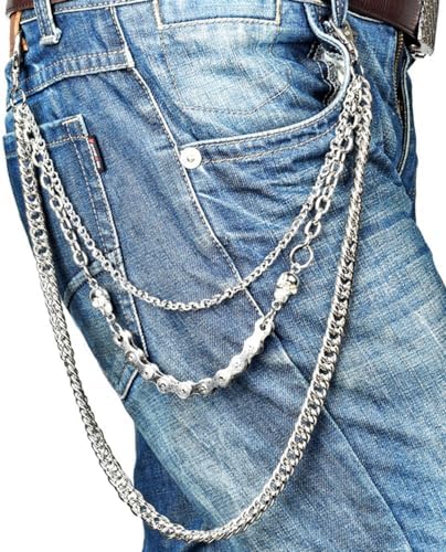 PINKPIN Skull Chain Keychain, Heavy Duty Metal, 35cm, 40cm, 56cm, Mens Alternative Fashion Accessory