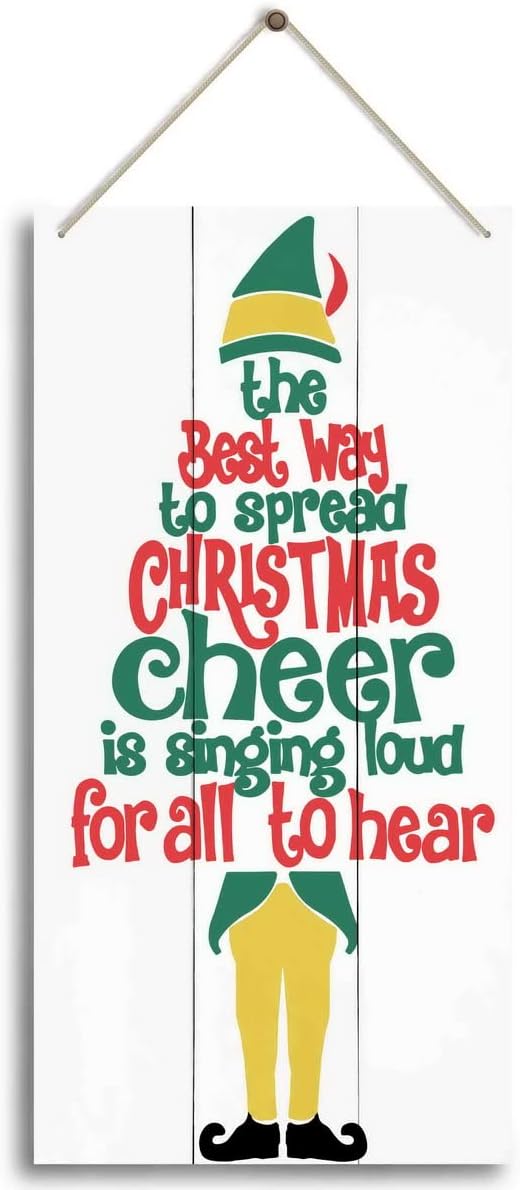 The Best Way To Spread Christmas Cheer, Winter Seasonal Wall Art Hanging Wooden Sign Merry Xmas Holiday Decorations for Home Outside Indoor
