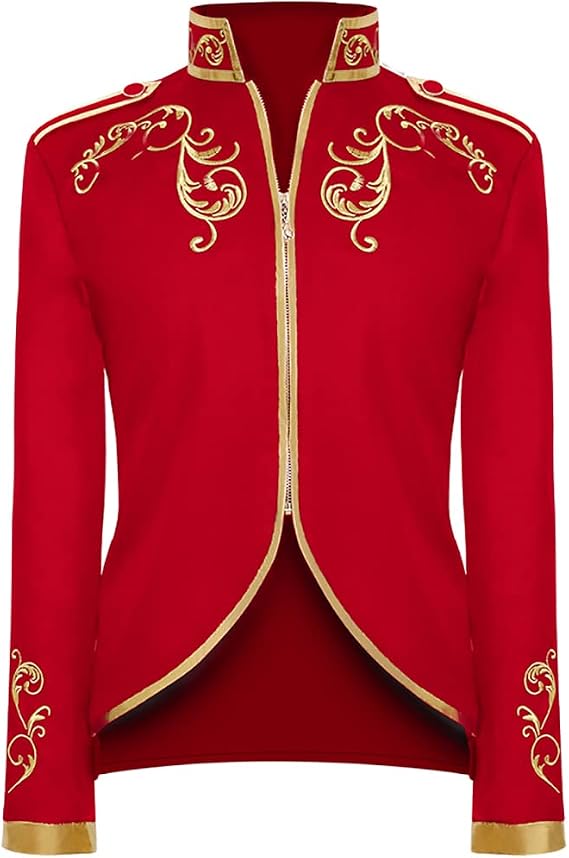 IWEMEK Men Prince Charming Costume Palace Prince Gold Embroidered Jacket Suit Court Uniform Cosplay Officer Medieval Costume