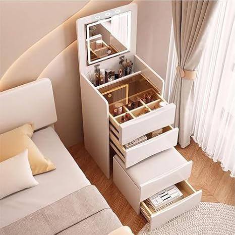 3 in 1 Dressing Table with Flip-top Mirror and Rolling Stool LED Lights Integrated Makeup，Vanity Desk Set with LED Lighted Mirror Cushioned Stool and 3 Drawer Cabinet Multifunctional Dressin